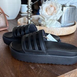 Adidas Women's Black Platform Slide Sandals